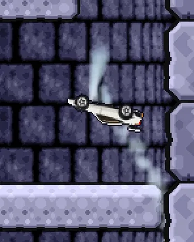 The Roadster upside down in mid-air with a jet pointing upward from its underside.